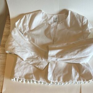J. Crew White Blazer with Pom-Pom Trim
